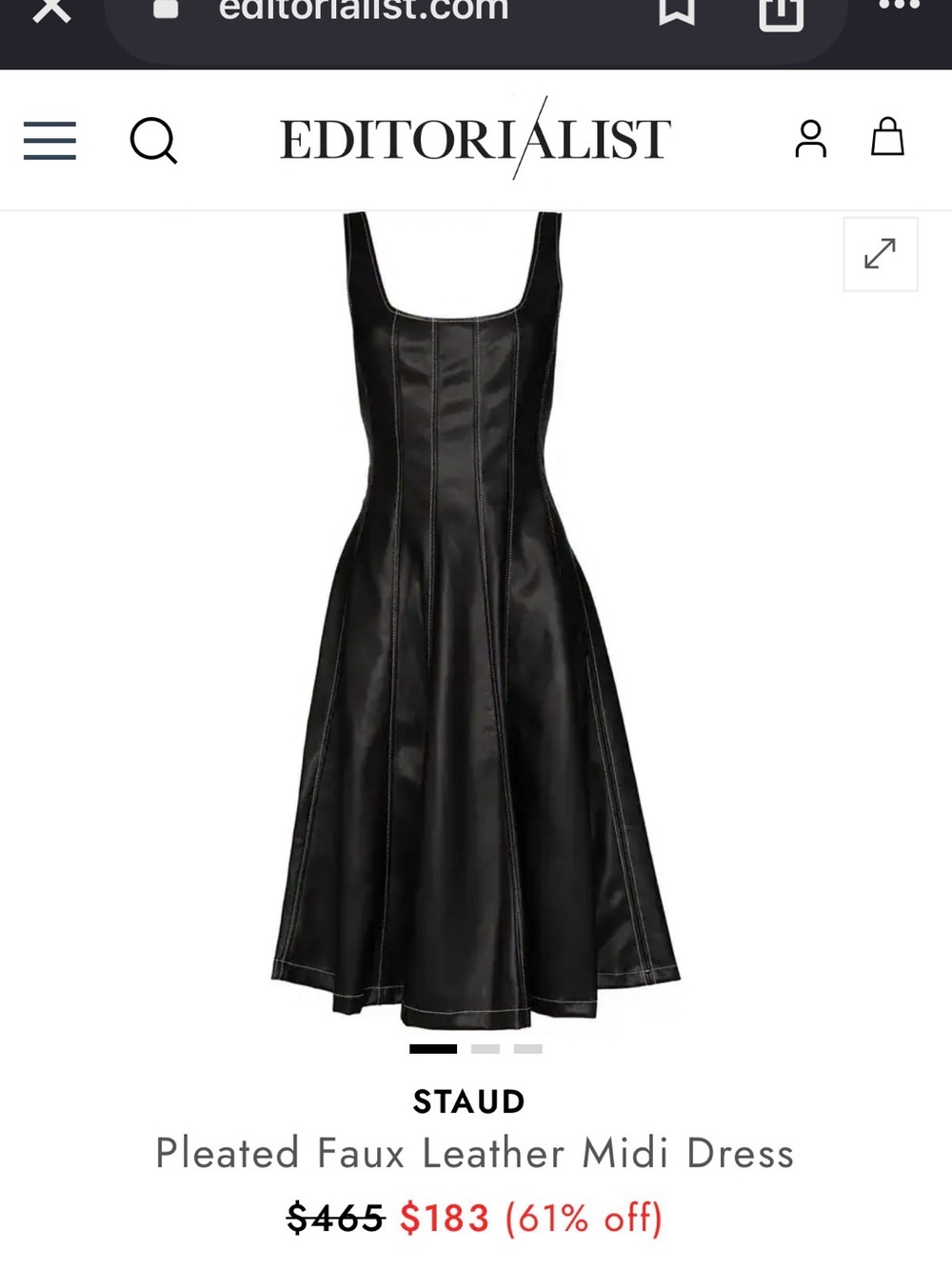 STAUD Black Faux-Leather Maxi Dress with Contrast Stitching